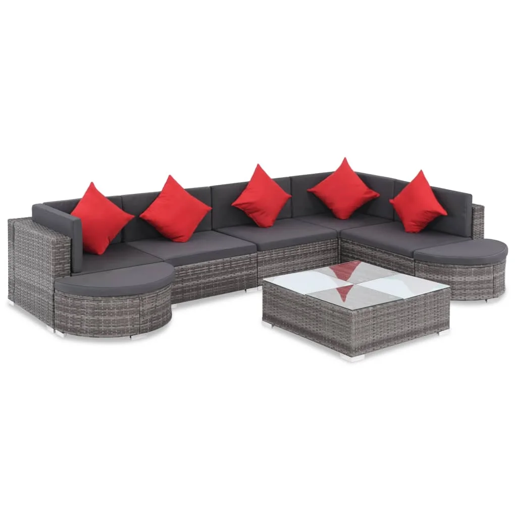 

8 Piece Patio Lounge Set with Cushions Poly Rattan Gray A Outdoor Table and Chair Sets Outdoor Furniture Sets