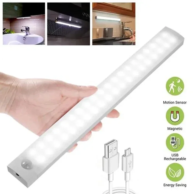 PIR Motion Sensor LED Under Cabinet Lamp Dimmable Rechargeable Night Light Stairs Closet Room Aisle Tube Bar Detector Bulb