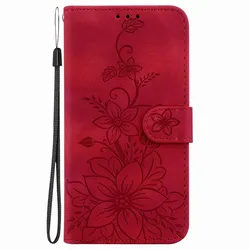 Cute Lily Flower Wallet Phone Case - D26F for Moto G52j 5G (Red V9)