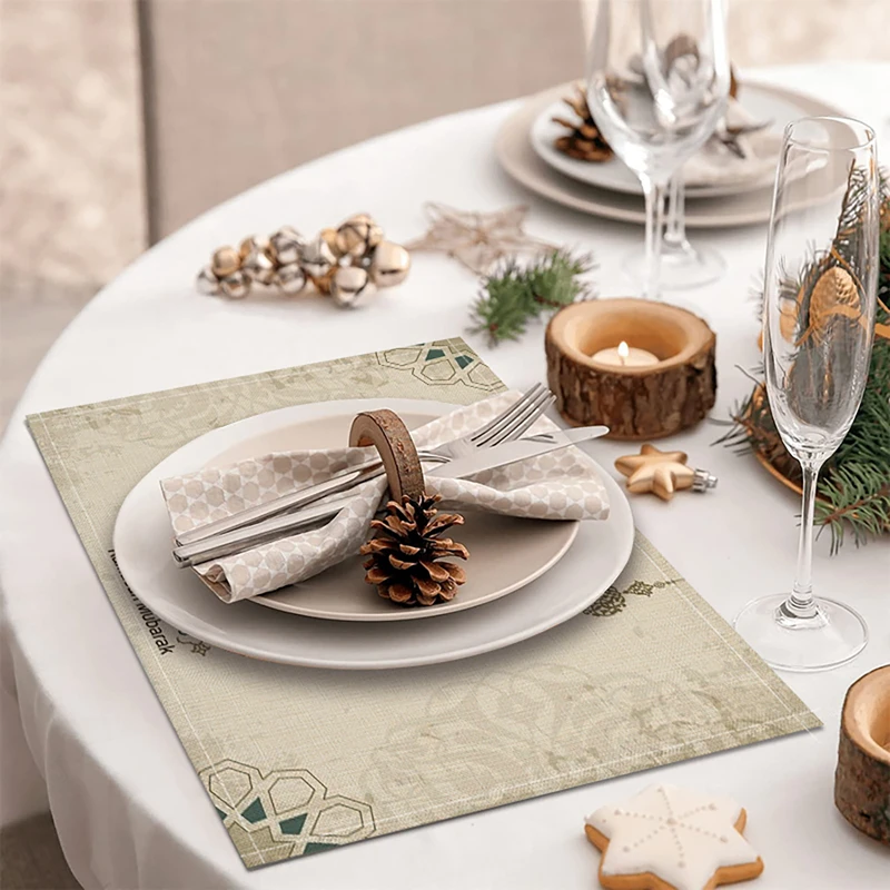 42x32cm Ramadan Linen Placemat Eid Mubarak Table Ornaments Muslim Islam Party Supplies 2024 Ramadan Kareem Home Decoration Gift