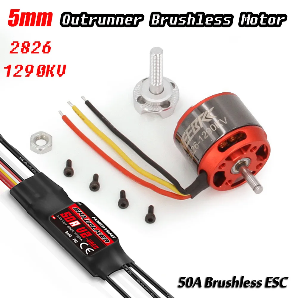 

2826 1290KV 2-4S 5mm Outrunner Brushless Motor with 50A ESC Speed Controller for RC FPV Fix-Wing Plane Aircraft 1290 Propeller