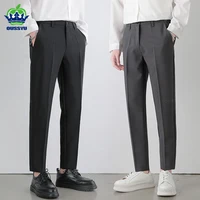 2025 New Men‘s Suit Pants Stretch Slim Business Office Non-iron Elastic Waist Classic Korean Grey Casual Trouser Plus Size 40 42