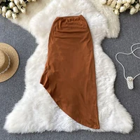 Sexy Draped Irregular Lace up Drawstring Folds Midi Skirt High Split Dress Women Clothes Office Lady Wrap Buttock Elegant Solid - Image 2