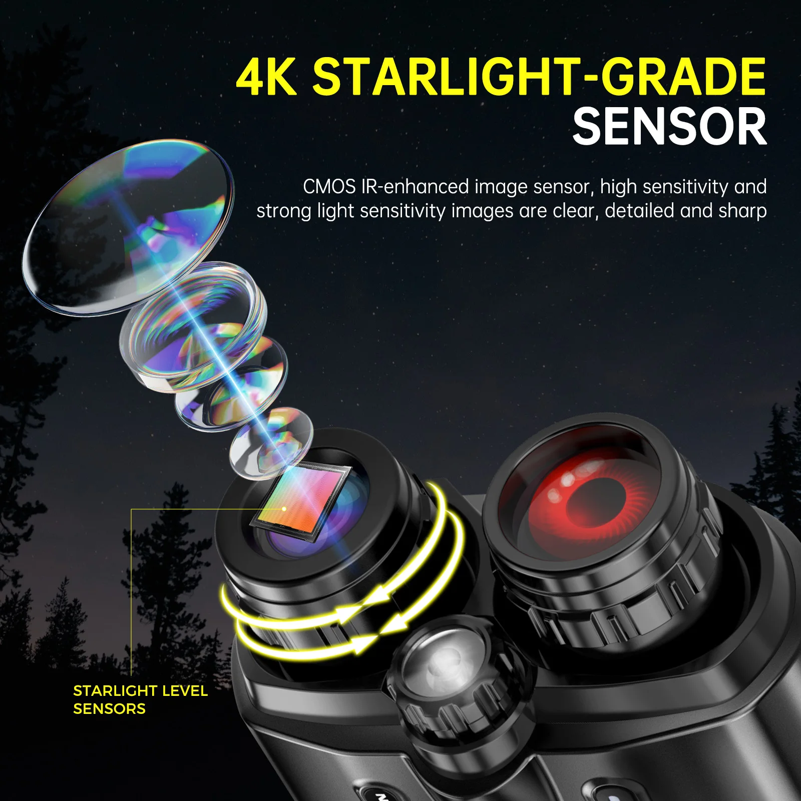 4K Digital Night Vision Binoculars – 8X Zoom, 600m Infrared Night Vision, 5000mAh Rechargeable Battery & 64GB Memory Card for Wildlife Observation & Outdoor Use 4