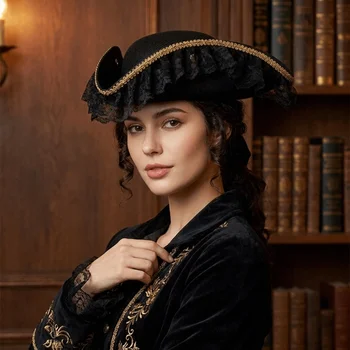 Cappello da Pirata Monocolore per Cosplay, Cappello Tricorno per Adulti per Spettacoli Teatrali, Decorazione per Feste, Cappello da Capitano, Accessori per Fotografia