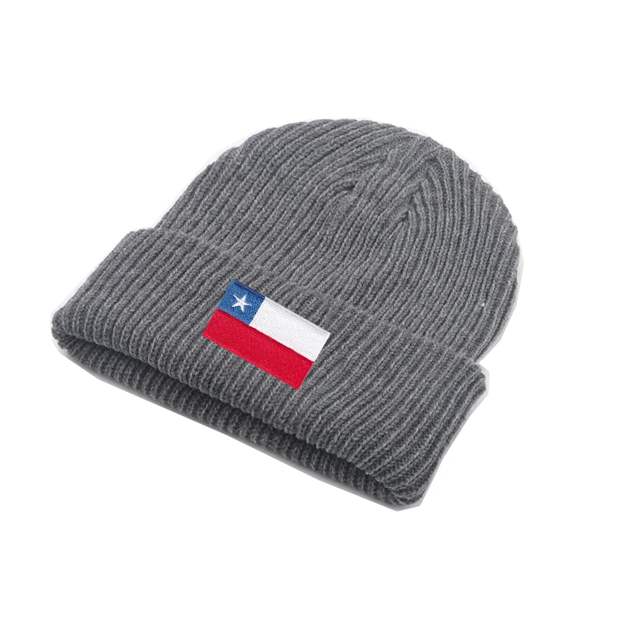 embroidered Chilean flag wool hat autumn and winter warm knit ear protection thickened
