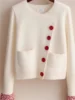 Personalized Color Blocking Spliced Knitted Sweater 2025 New Spring Women's Chic Diagonal Buckle Elegant Cardigan Commuting Coat 4