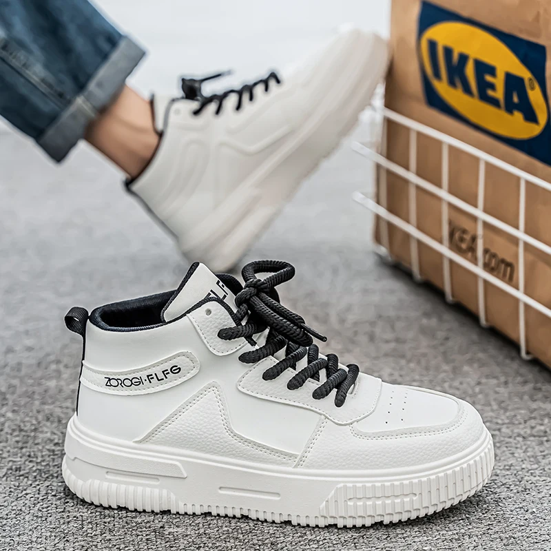 Men's shoes spring new breathable small white shoes Korean version of all casual leather men's thick soles non-slip board shoes 4