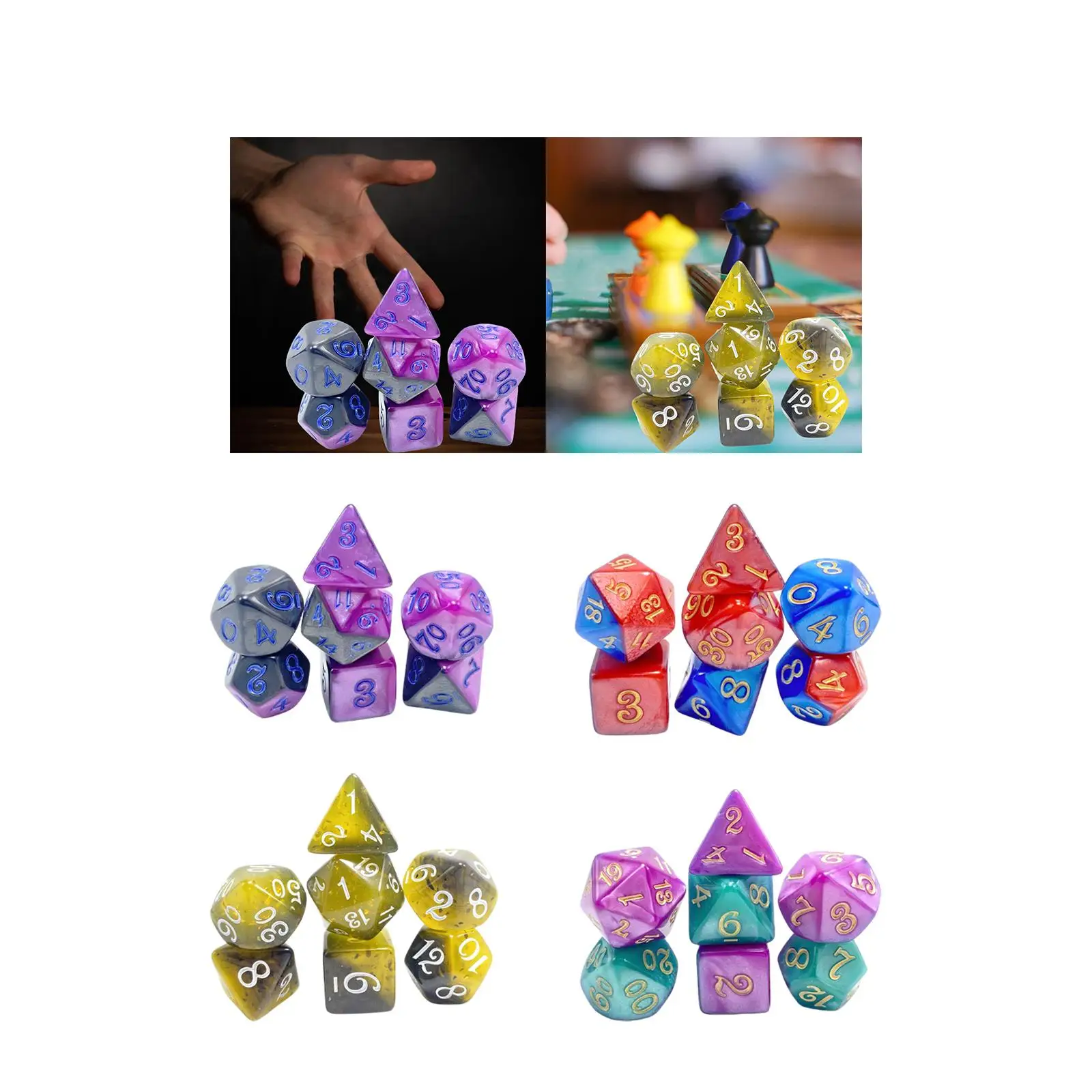 

7Pcs Polyhedral Dice D4-D20 Acrylic Multisided Dices Set Math Teaching Entertainment Toys for Role Playing Board Game Card Games