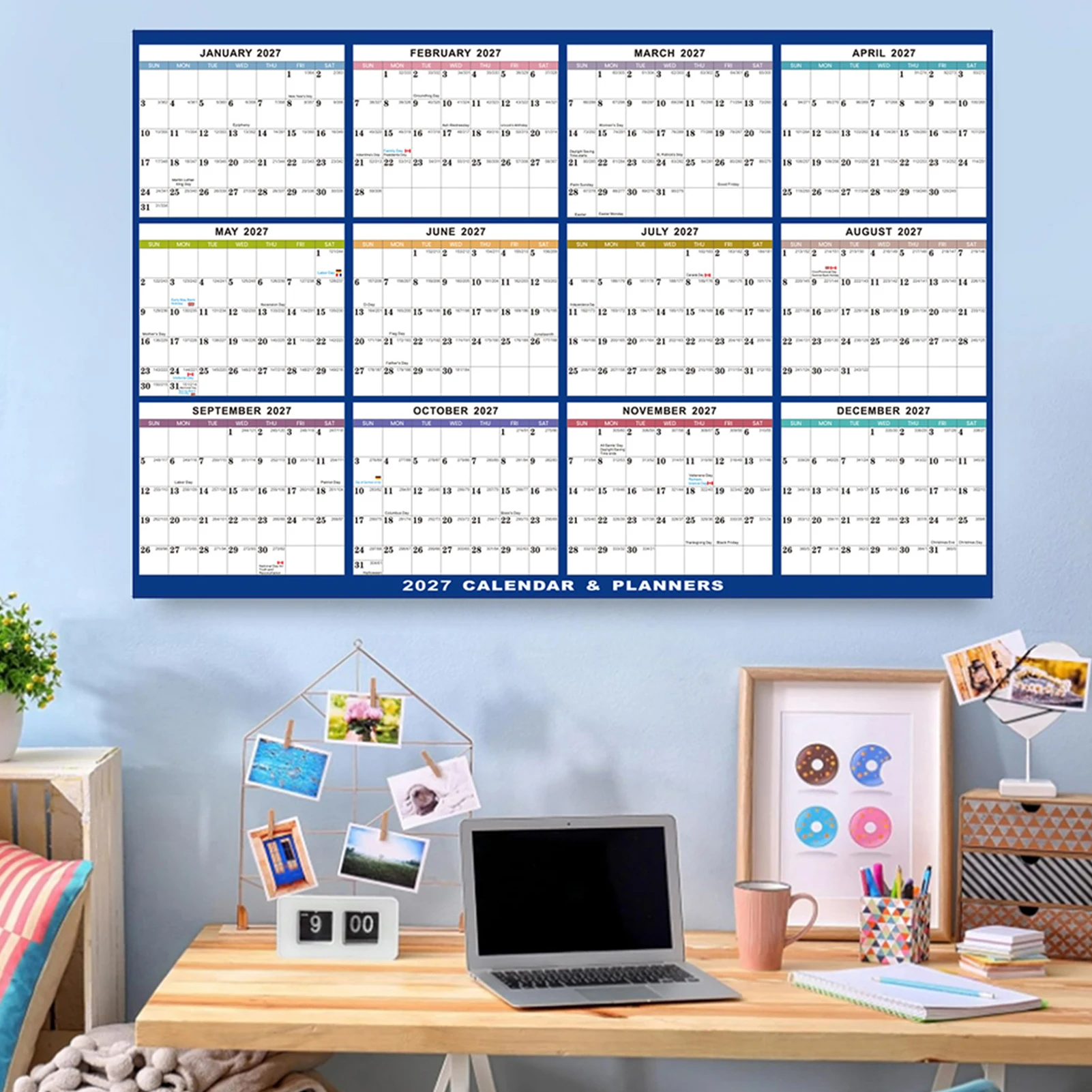 Calendario annuale 2027 extra grande 23x35 pollici, carta spessa di alta qualità, cancellabile, design robusto da appendere per camera da letto e soggiorno