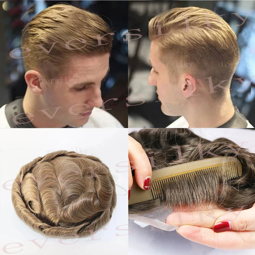 

Blonde Brown/Black Durable Q6 Bleached Knots Breathable Lace Male Wigs Human Hair Toupee Replacement Prosthesi Hairpiece For Men