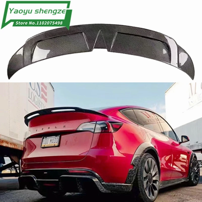 

Гонки Спорт углеродное волокно Задняя Крышка багажника автомобиля губа Ducktail спойлер Крылья для Tesla модели Y 2019 20 21 22 стильные аксессуары
