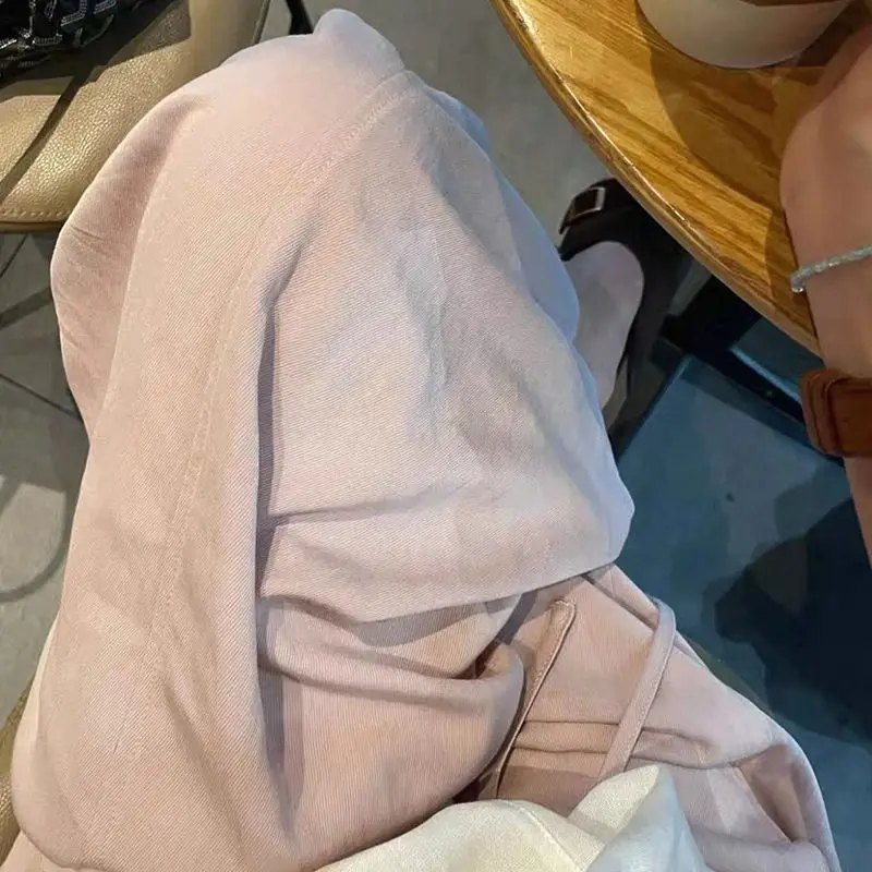 여름 출산용 경량 바지 드로스트링 허리 긴 루즈핏 캐주얼 임산부 와이드 레그 팬츠 베이지 핑크
