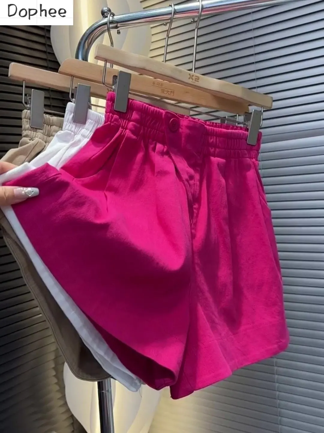 Female Shorts 2023 New Summer Rose Pink Loose Casual Wide Leg Pants All-match Elastic High Waist A-line Women Hot Shorts 4xl