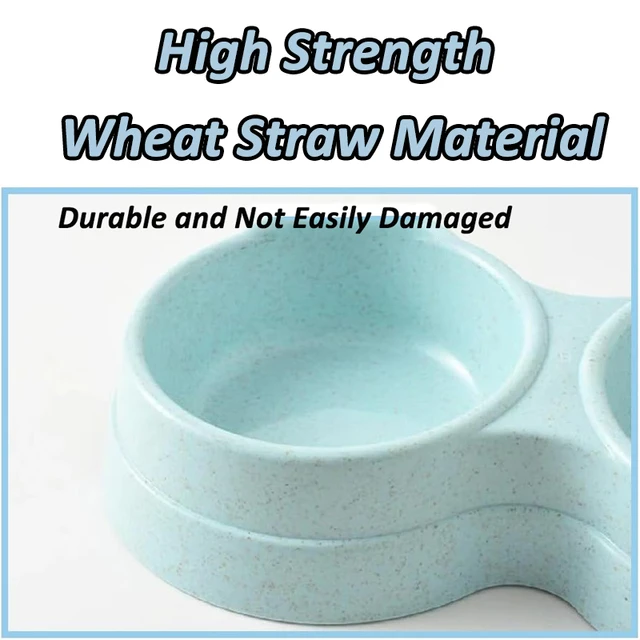 Stainless Steel Double Pet Bowl Wheat Straw Base Dog Cats Feeder Cat Puppy Feeding Food Water Container Dispenser Pet Supplies 4