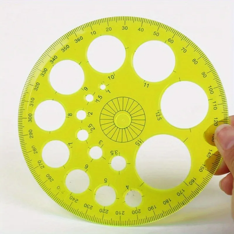 1pc 360-Degree Rotating Round Ruler - Transparent Blue Template with Circles & Degrees for Drafting, Patchwork, Office