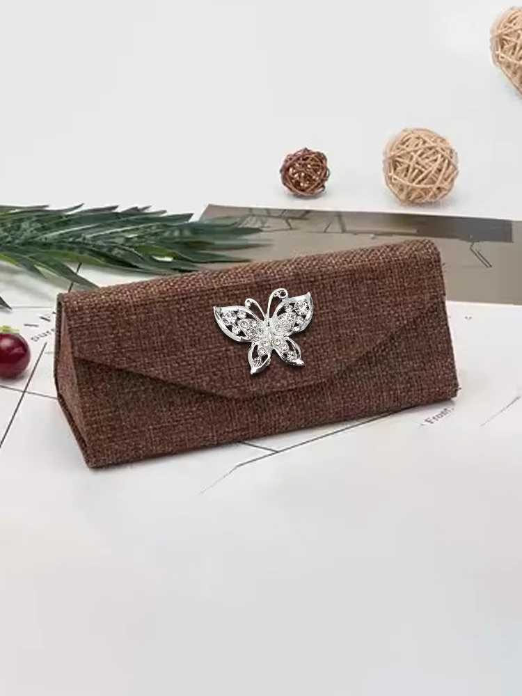 

Stylish Cotton Linen Eyewear Case for Women: Portable Anti-Stress Circular Shapes Decor, Pearl & Crystal