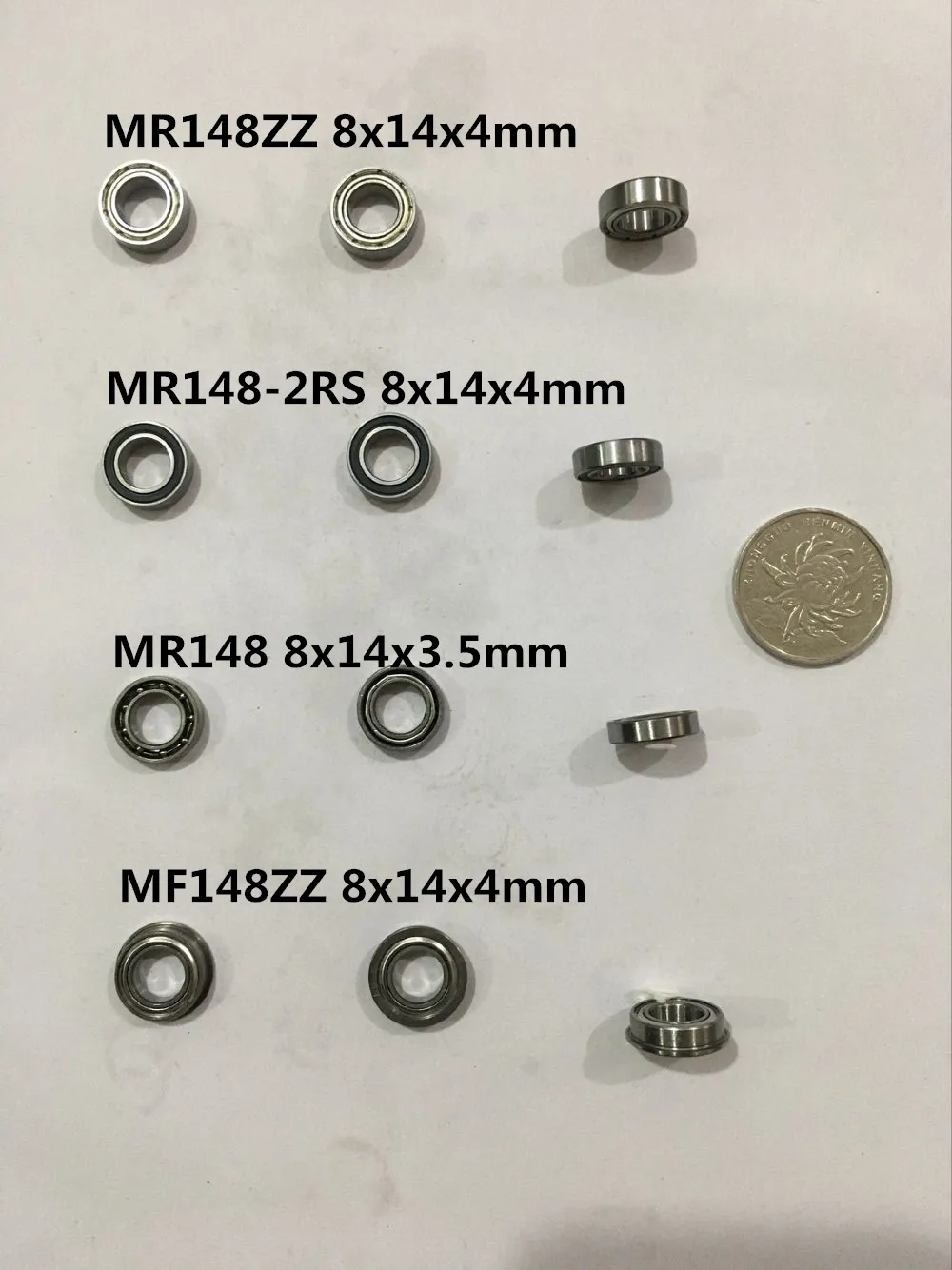 10pc MR148ZZ L-1480 MR148-2RS MF148ZZ 8x14x4 MR148 Miniature Model Bearing Metal Rubber Ball Bearing Open Flange