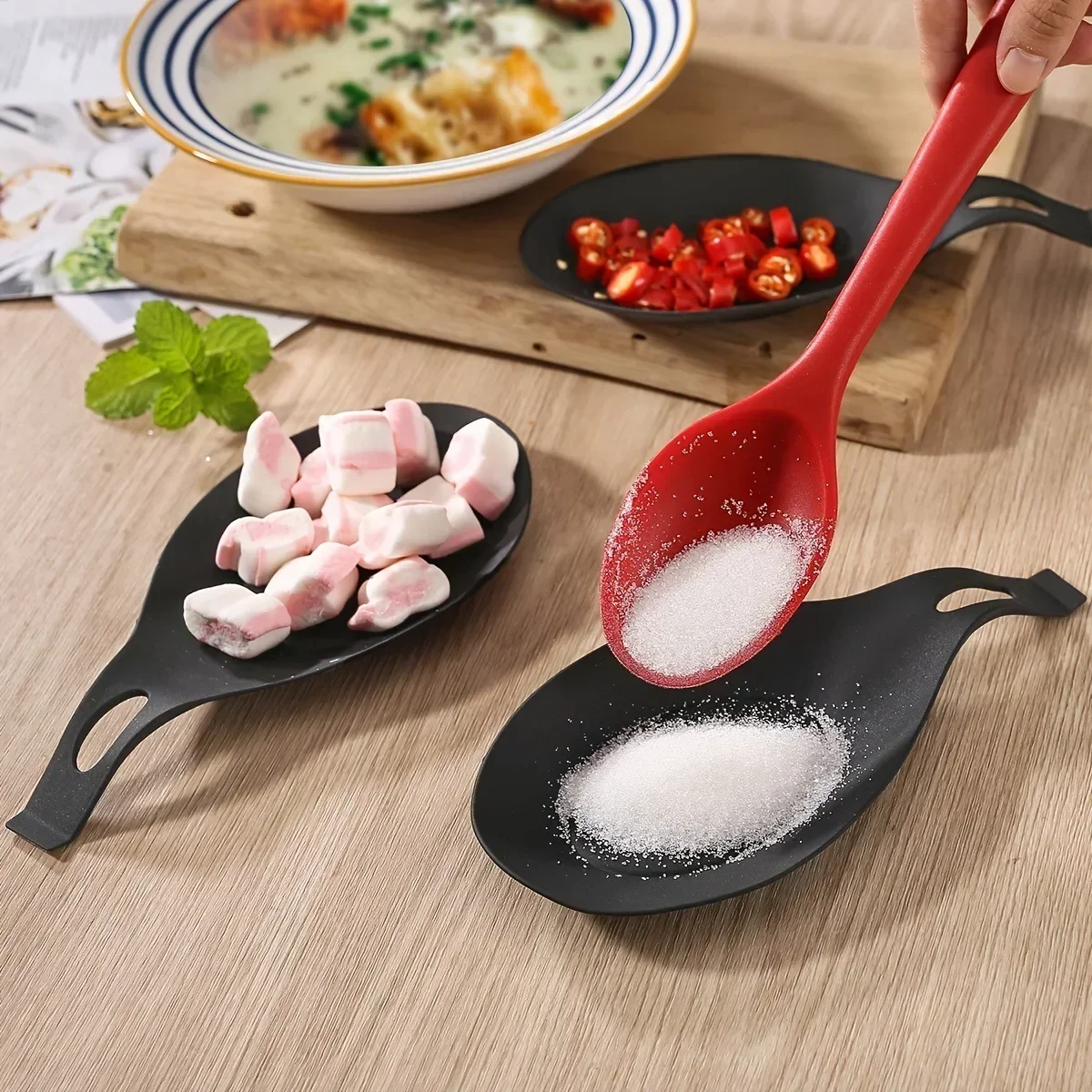 1/2/3pcs-Silicone Spoon Rest Spatula Holder Heat Resistant Utensil Placemat Tray Kitchen Tools