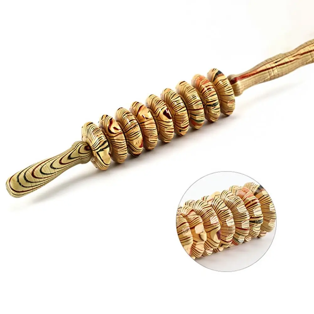 Wooden Massager Roller Handheld 9-Wheel Massager Stick Muscle Release Muscle Relax Abdominal Massager Fascia Cellulite