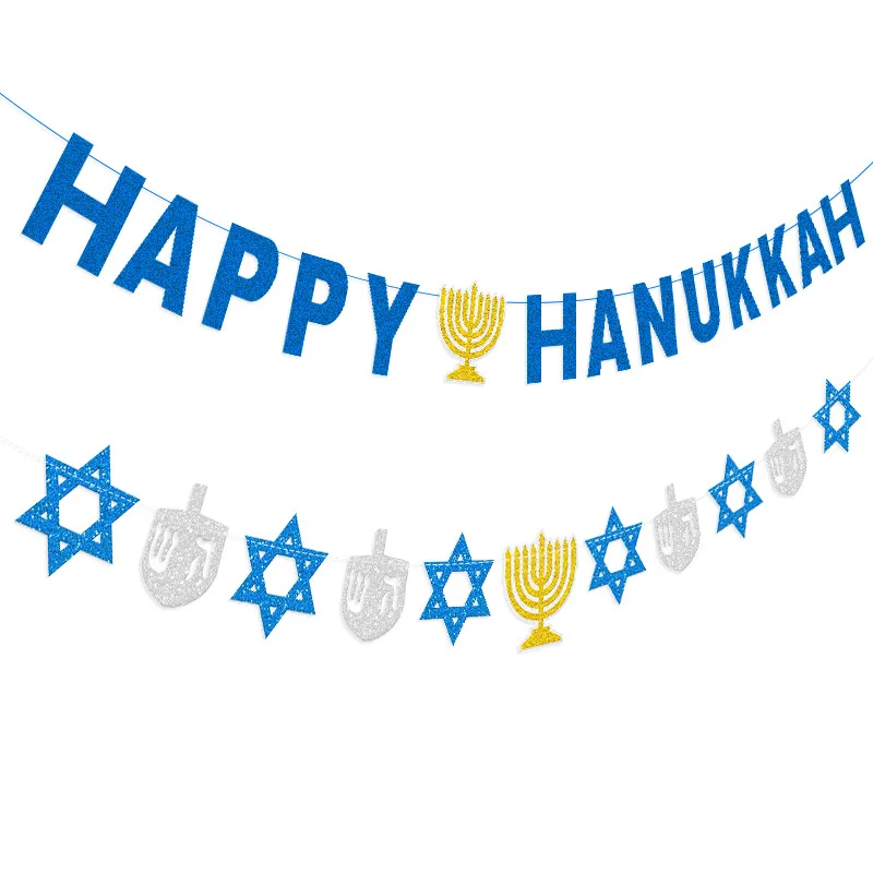 3M Chanukka Party Dekoration Banner HAPPY HANUKKAH Kerzenständer Sechszackiger Stern Papier Hängegirlande für Home Party Decor Geschenke