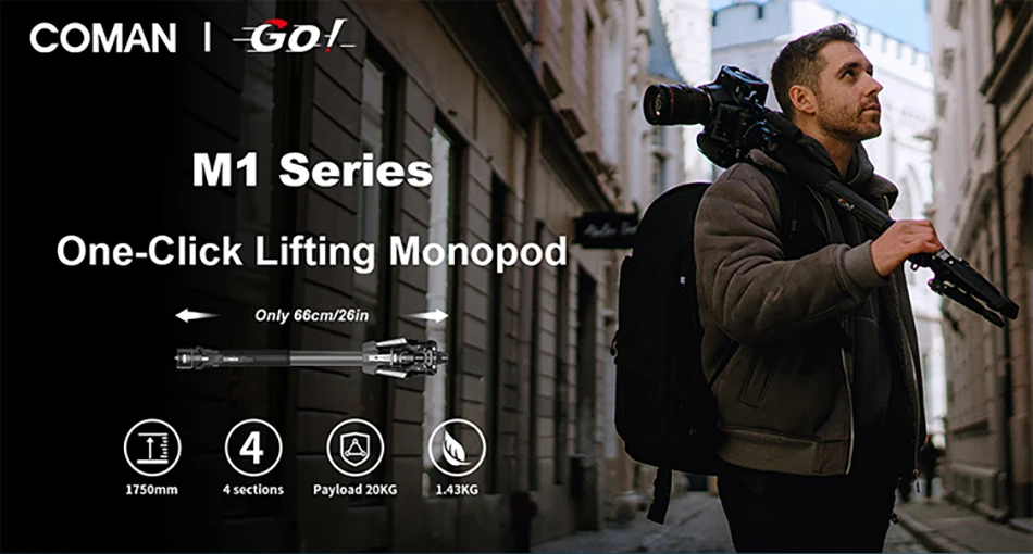COMAN M1 M1 Pro V5 Carbon Fiber One Click Lifting Tripod Travel Monopod with Qui