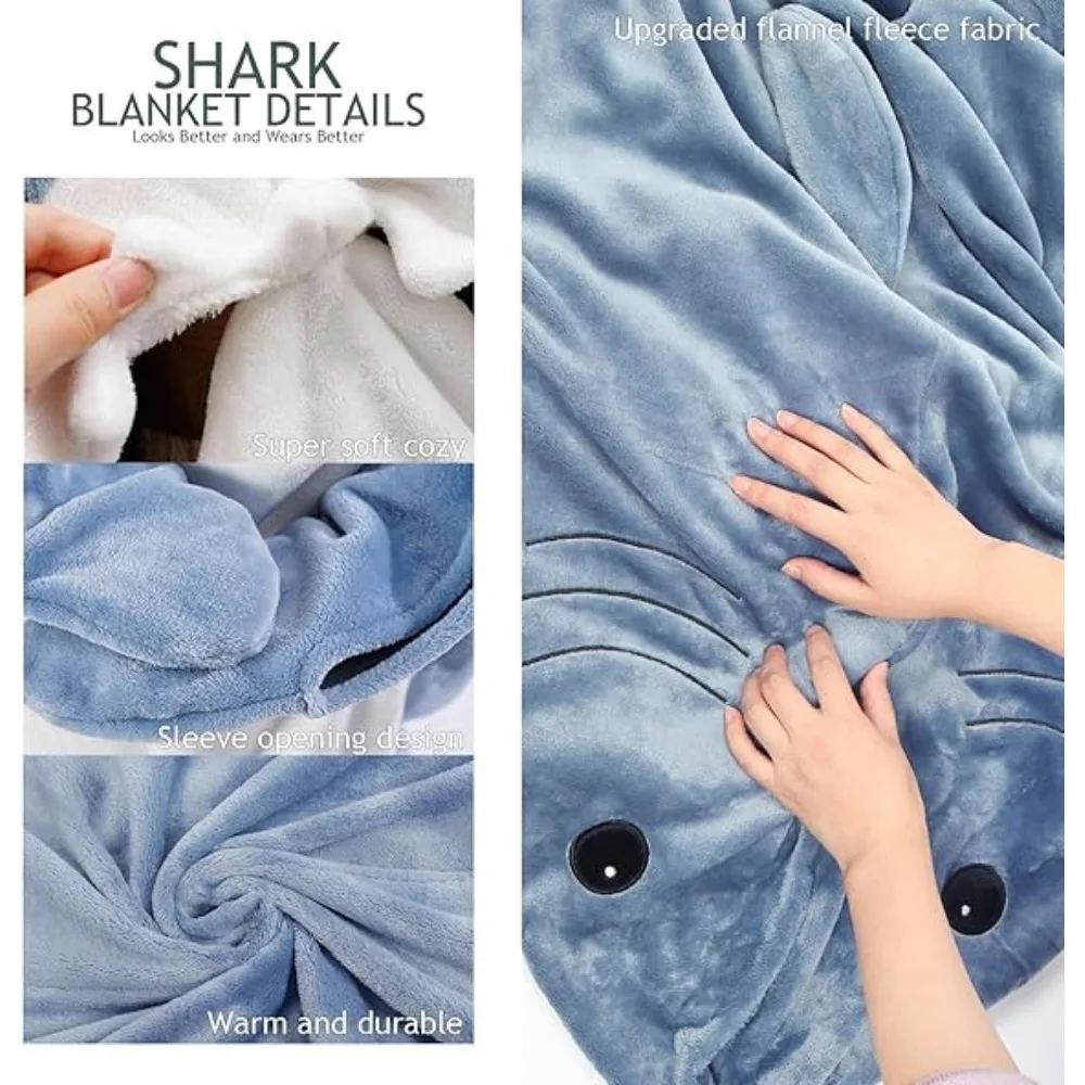 Winter Shark Blanket Hoodie Soft Sleeping Bag Warm Pajamas Flannel Nightgown One Sies Pijamas for Adults Women&Men