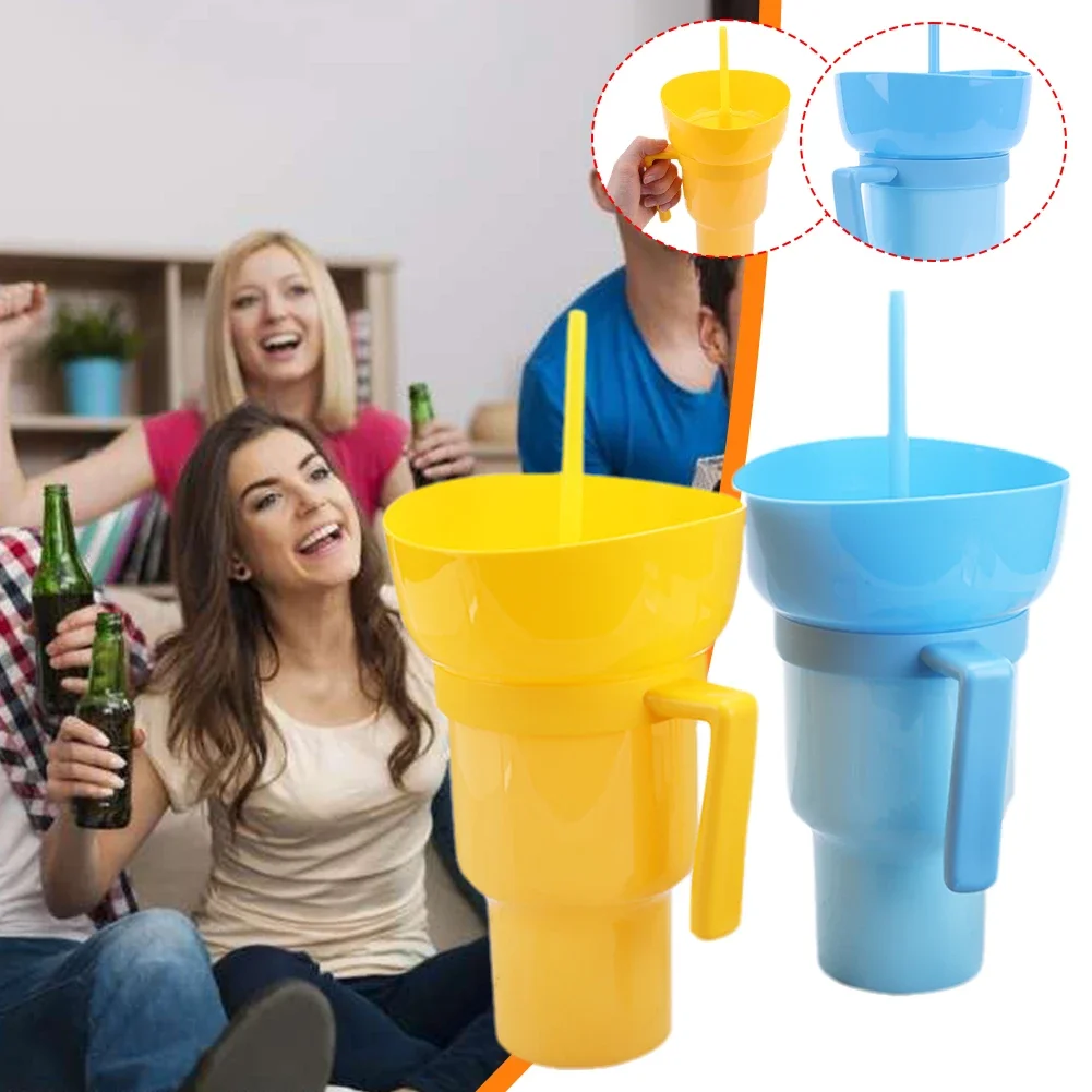 1000ml 2 in 1 snack bowl drink cup with straw stadium tumbler popcorn beverage color changing for cinema home