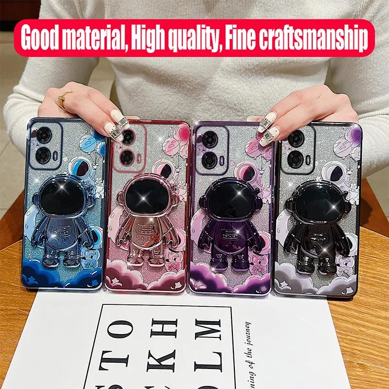 Flexible Astronaut Plating Phone Holder Case with Shatterproof Camera Protection and Soft Back Cover