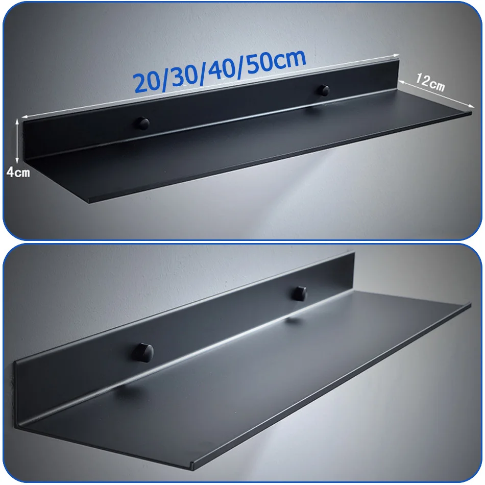 Black Bathroom Shelf Adhesive Aluminum White Rectangle Kitchen Bathroom Shower Shampoo Soap Storage Organizer Rack 30 40 50 CM