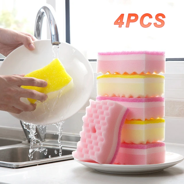 4PCS Kitchen Cleaning Spongs Double-sided Dish Pot Washing Sponges  Household Scouring Pad Wipe Dishwashing Sponge Kitchen Tools - AliExpress
