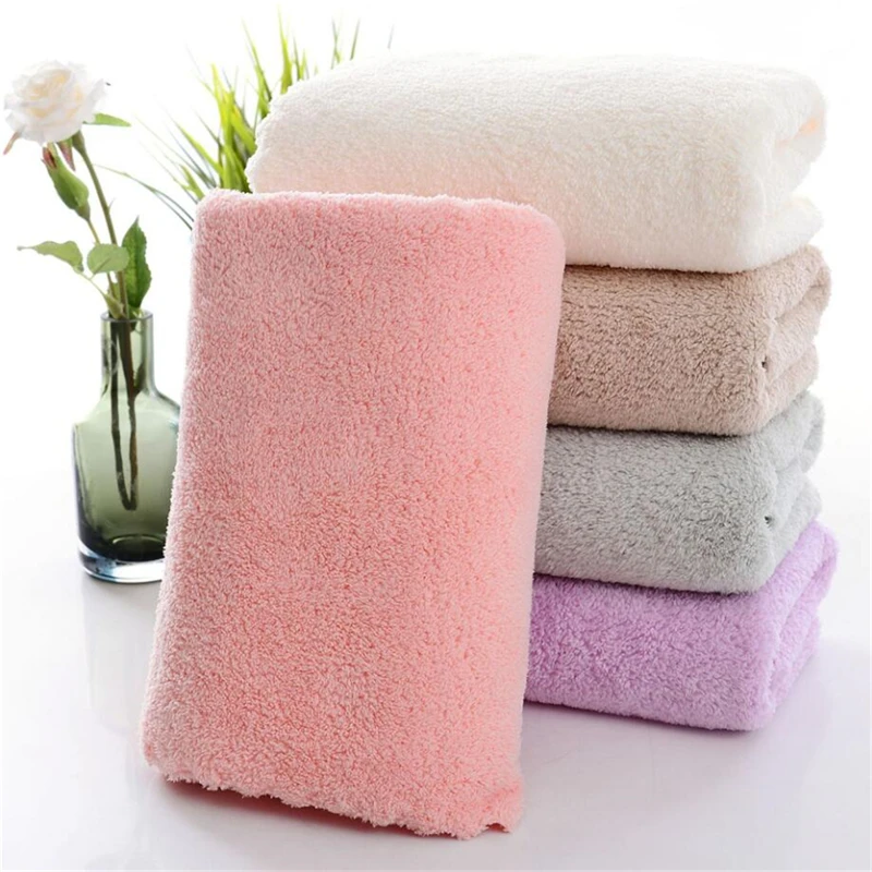 Soft Towel Bath Washing Cleaning Swimming Bathing Tools Dry Hair Water Absorbent Double-Sided Coral Velvet Microfiber Towel 4