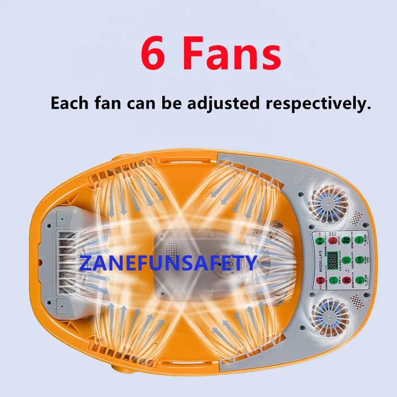 Construction Safety Helmet with 6 Fans Air Condition LED Headlight Bluetooth FM Radio 20000mAh Rechargeable Battery Power Bank