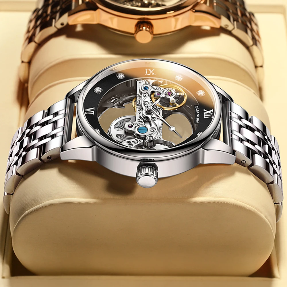 GUANQIN Men's Watches Top Brand Luxury Automatic Watch For Men Mechanical Watches Stainless Steel Hollow Men's Wristwatch Clock