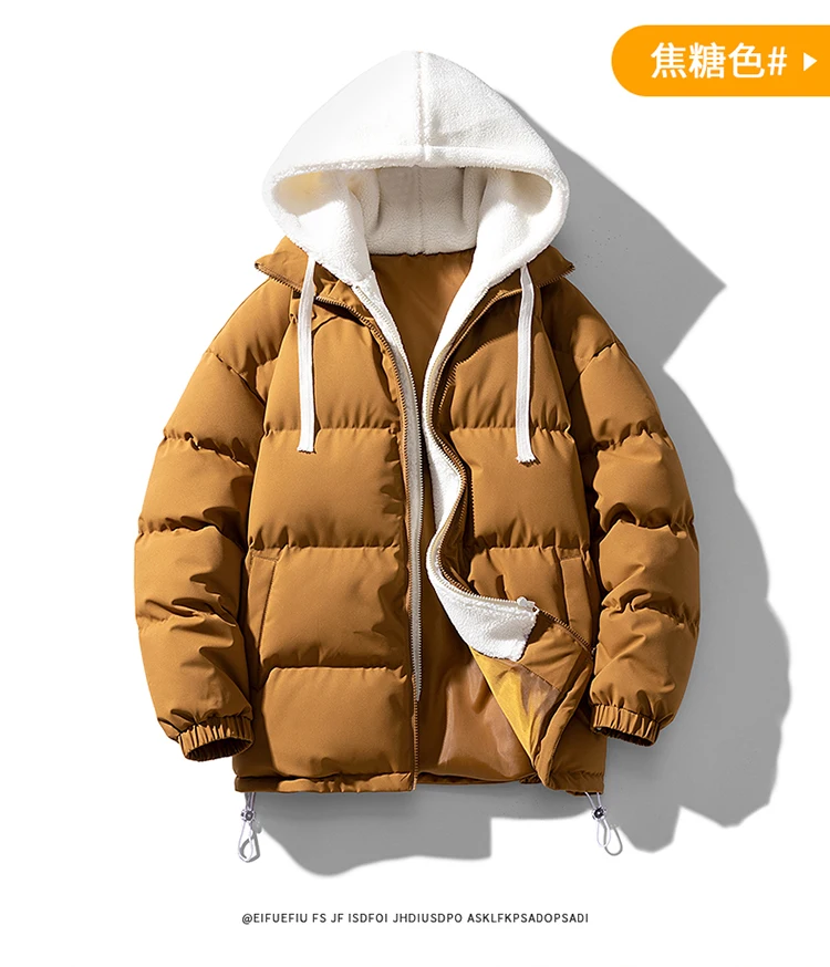 Lässige Herren-Jacken mit Baumwollpolsterung, warme Winter-Parkas, Oberbekleidung, solider Lamm-Plüsch-Daunenmantel mit Kapuze, winddicht, verdickte Oberteile, Kleidung – Detail 16
