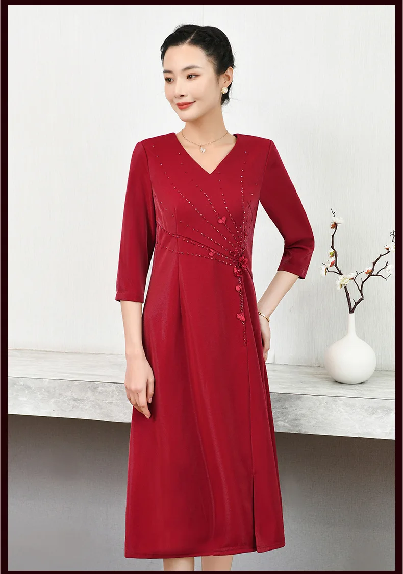 

A535 Wedding Banquet Dress, Mom's Wedding Dress, Women's Dress, Large Size Spring Red, Middle aged Wedding Mother's Dres