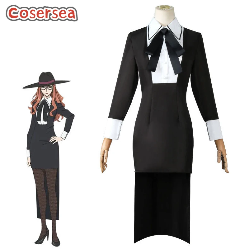 

Cosersea Game SPY×FAMILY Sylvia Sherwood Cosplay Costume Women Black Dress Uniform Halloween Outfit Fullset Bow Hat Socks