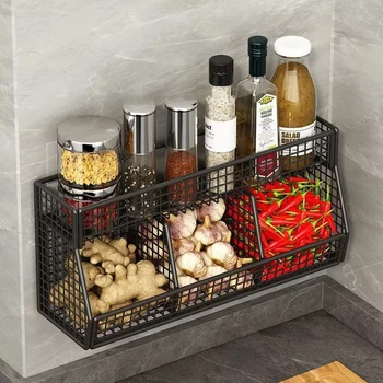 Scaffale da Cucina con Tre Scomparti, Montaggio a Parete Senza Viti, Organizzatore Multifunzionale per Uso Domestico
