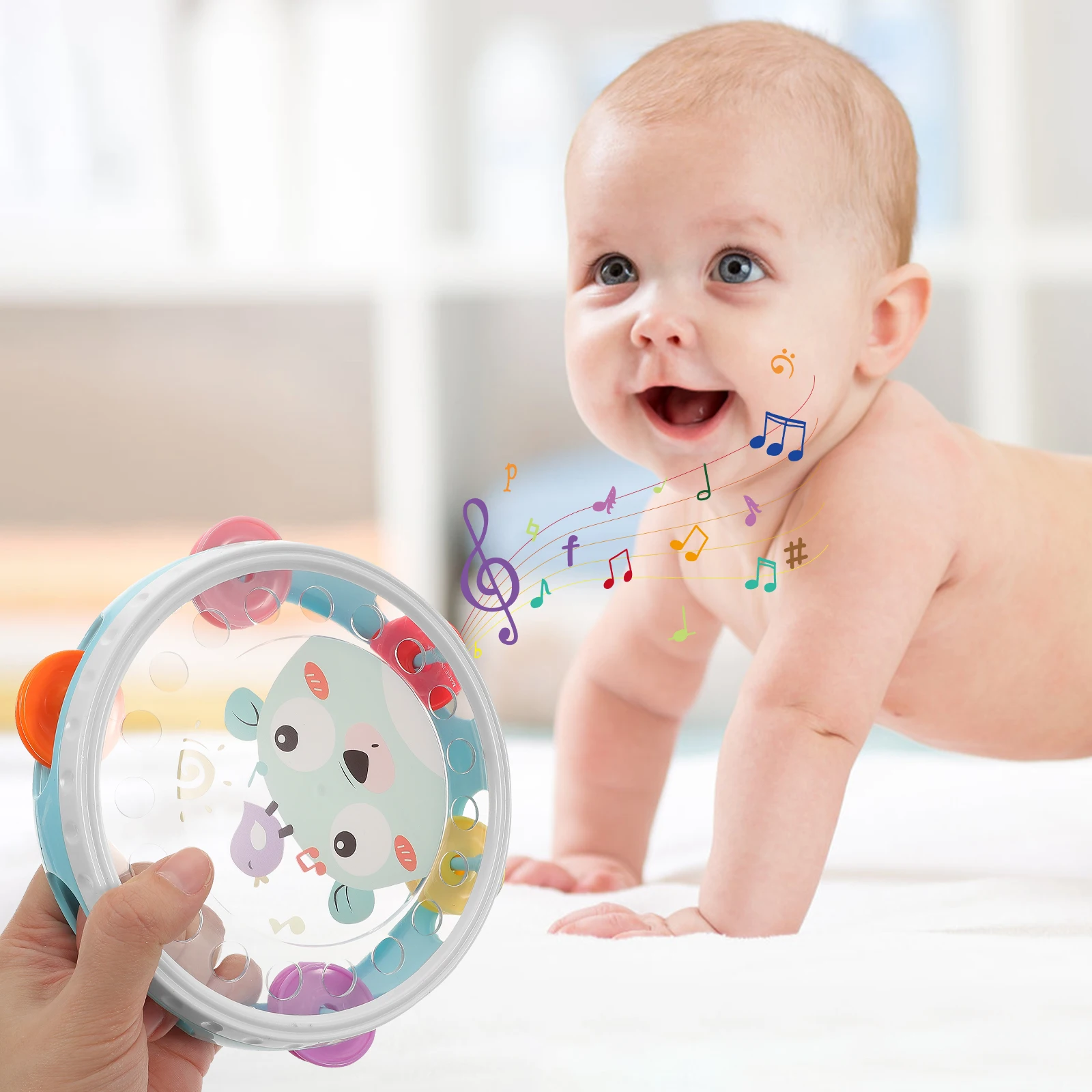 Hand Tambourine Plastic Hand Held Bells Rattle Ball Percussion Kids Toy Musical Instrument Educational Drum