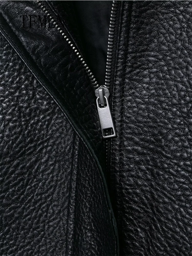 2025 Autumn Street Faux Leather Jackets Women Fashion Solid Zippers Stand Collar Full Sleeve Loose Jacket Causal Lady Outwears