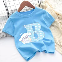 Cinnamoroll 26 Letters T-shirt Children Sanrio Cartoon T-shirt Fashion Blue Short Sleeve Cute Anime Loose Clothing Kids Tee Gift 1