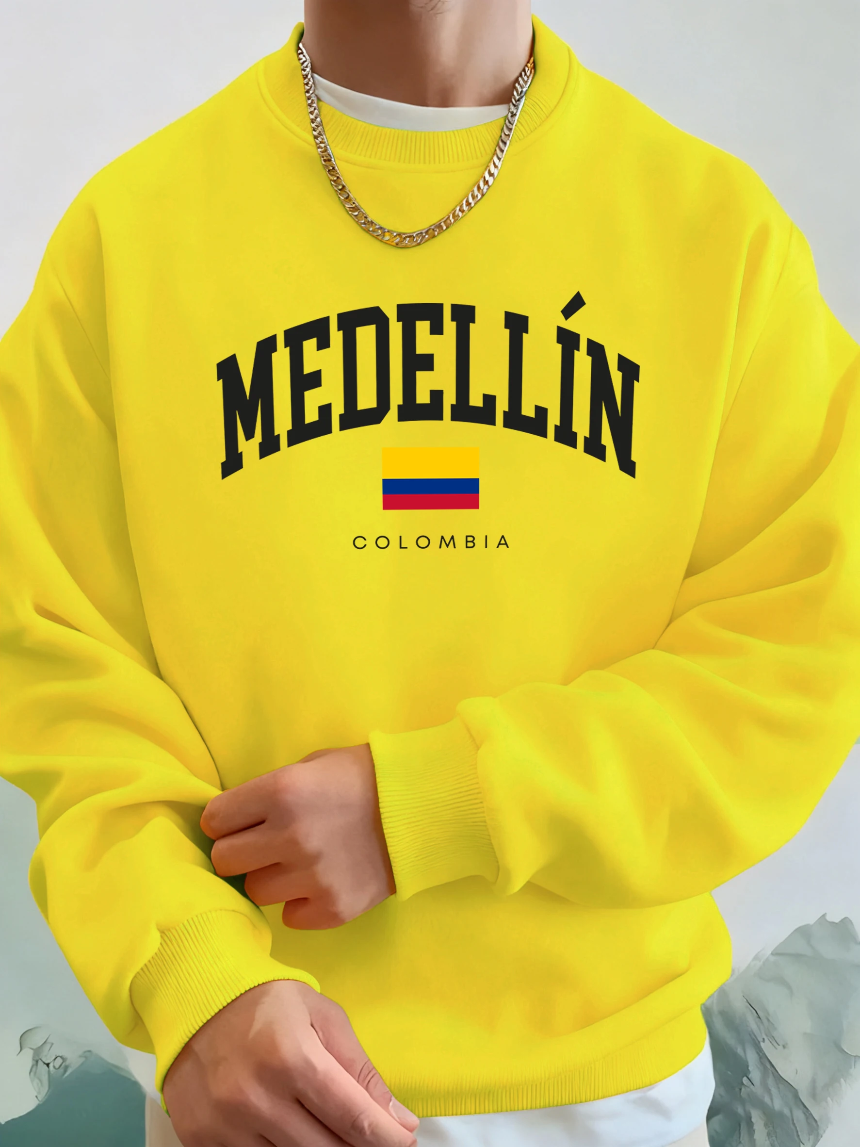Medellin Colombia Letter And Flag Printed Men'S Hoodies Comfortable Fleece Sweatshirts Soft Fashion Tops Street Warm Clothes