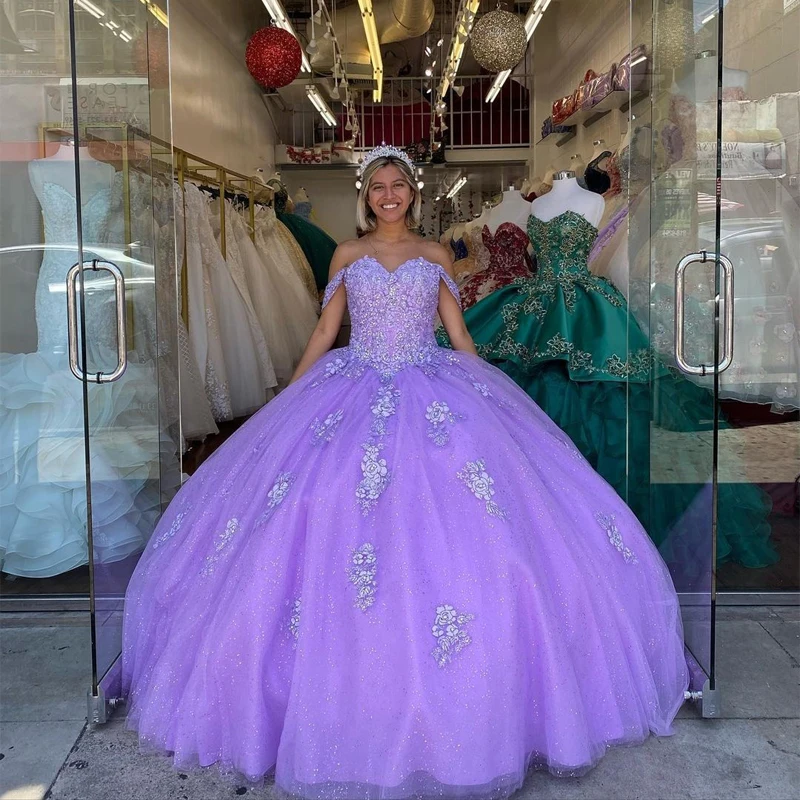 

IRIDESCENT Lavender Ball Gown Tulle Sweetheart Birthday Party Dress 15 Year Old Girls Quinceanera Dresses Beading Appliques