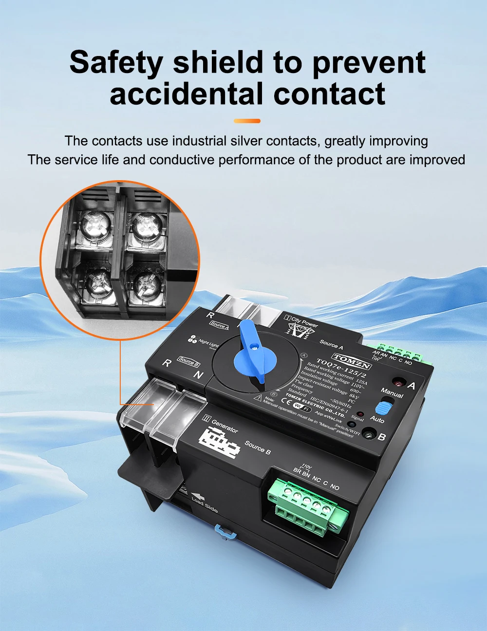 110V 120V Three Phase WIFI smart ATS Dual Power Automatic TransferSelector Switc
