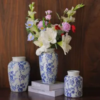Blue and white porcelain vase Jingdezhen vase ceramic high-end ice crack hydroponic home flower vase set 2