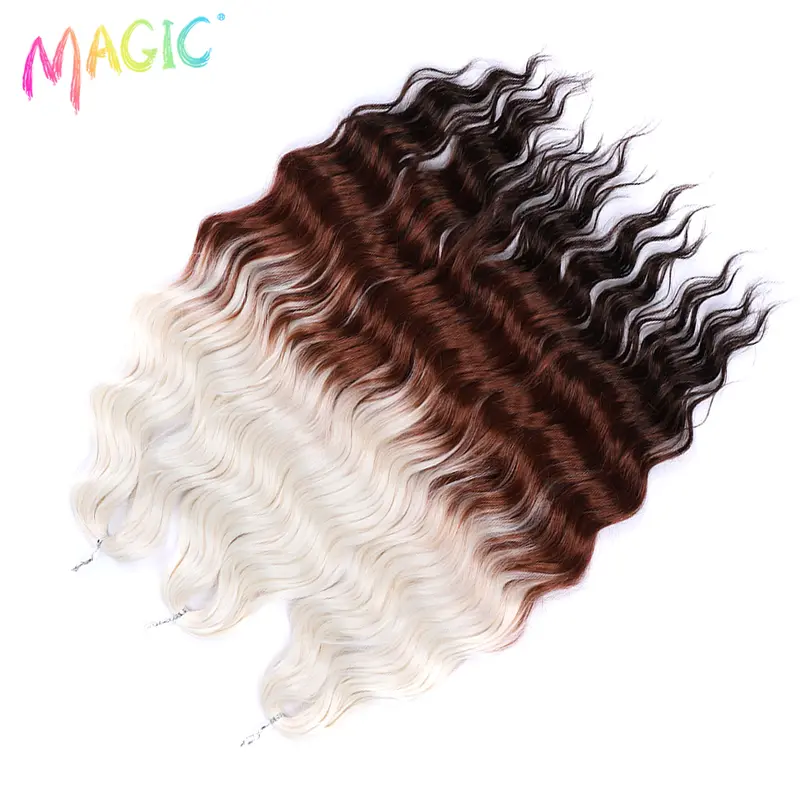 Anna Synthetic Hair 24 Inch Water Wave Braiding Hair Extensions Ombre Blonde Deep Wave Afro Curl Twist Crochet Hair for Women - Image 34