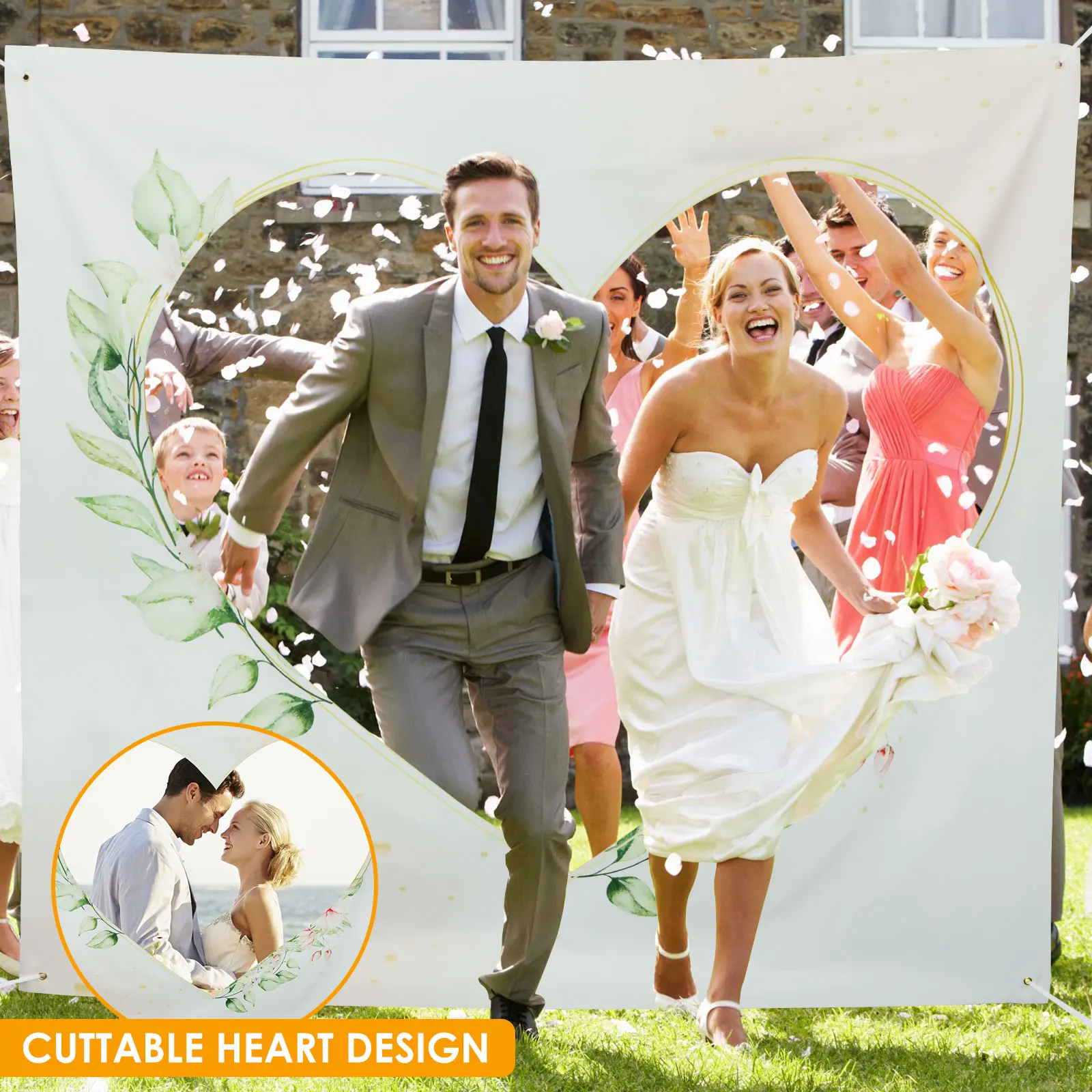 Cutting Out Heart Shaped Bed Sheets Wedding Decor Background Cloth Polyester Wedding Game Sheets with 2 Scissors and 6M Ropes