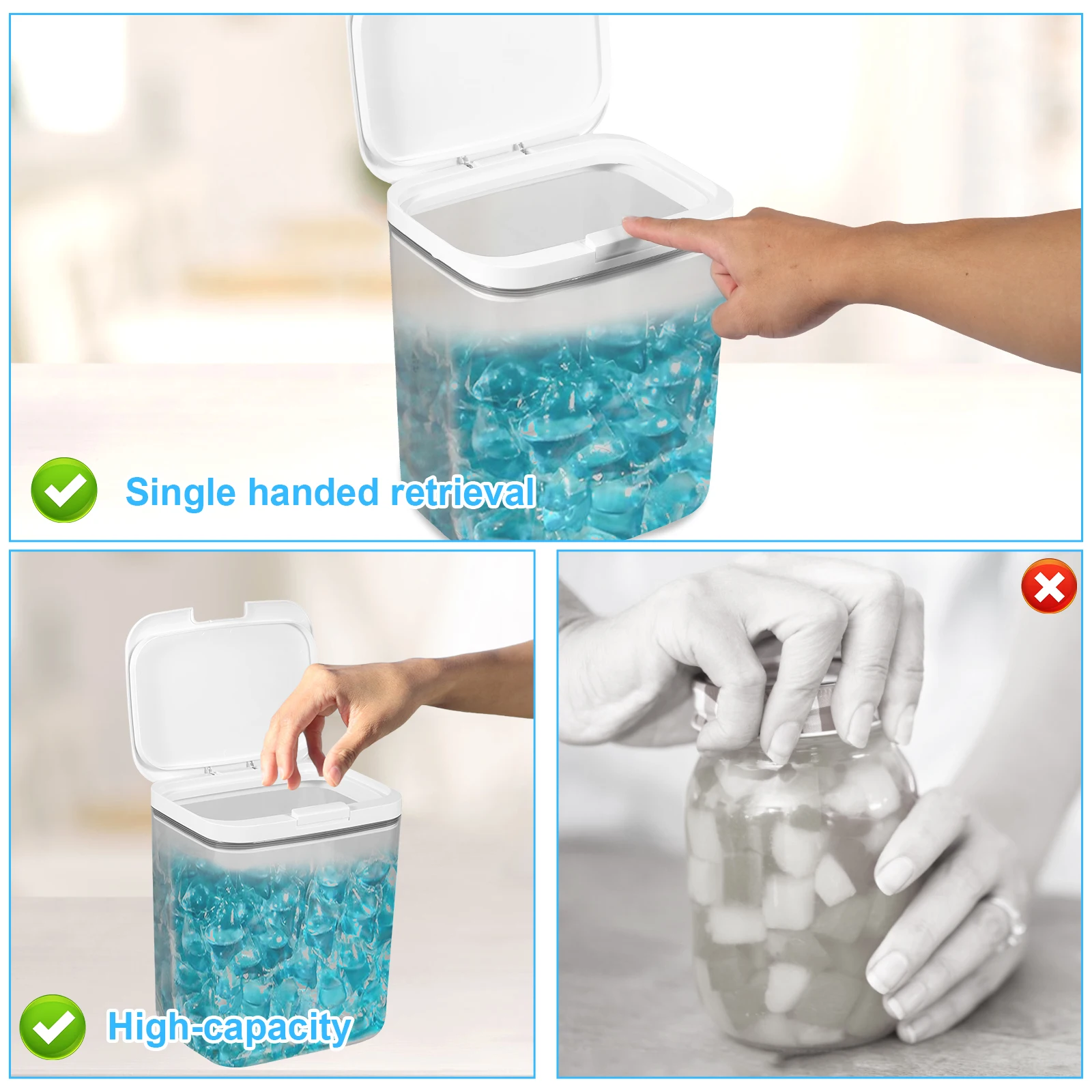 Automatic Pop-Up Large Capacity Laundry and Dishwasher Pod Storage Container