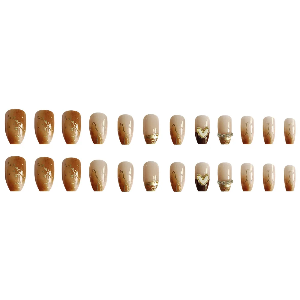 24 Pcs Short Coffin Press On Nails with Rhinestone