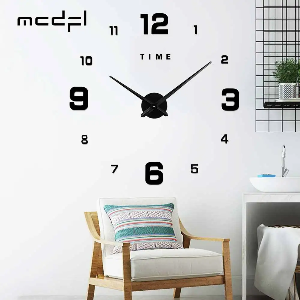 MCDFL Big 3d Modern Clock Glued on The Wall Mural Clocks Home